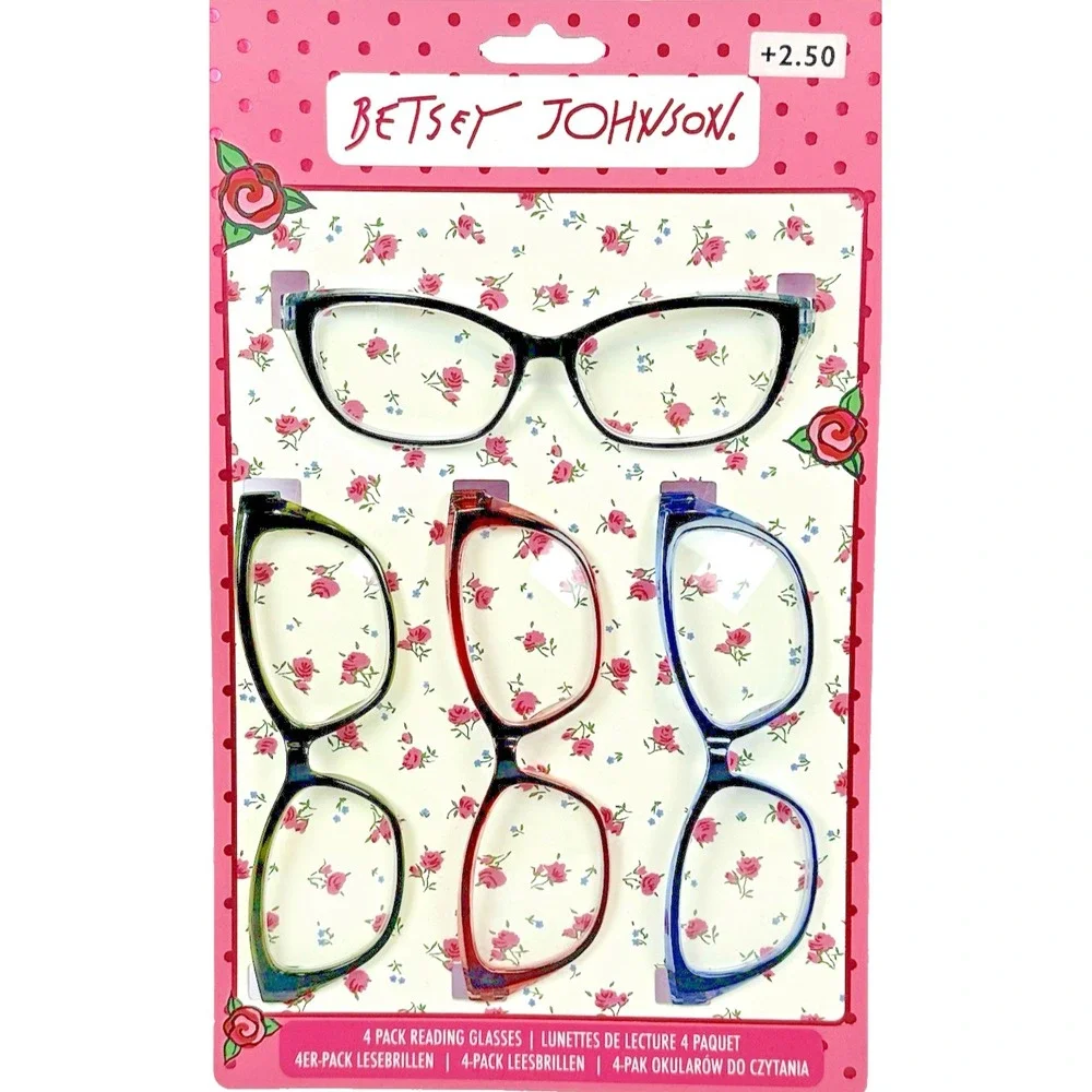 Betsey Johnson Reading Glasses 4 Pack +2.50 Floral Readers Gift Set Cute Frames
